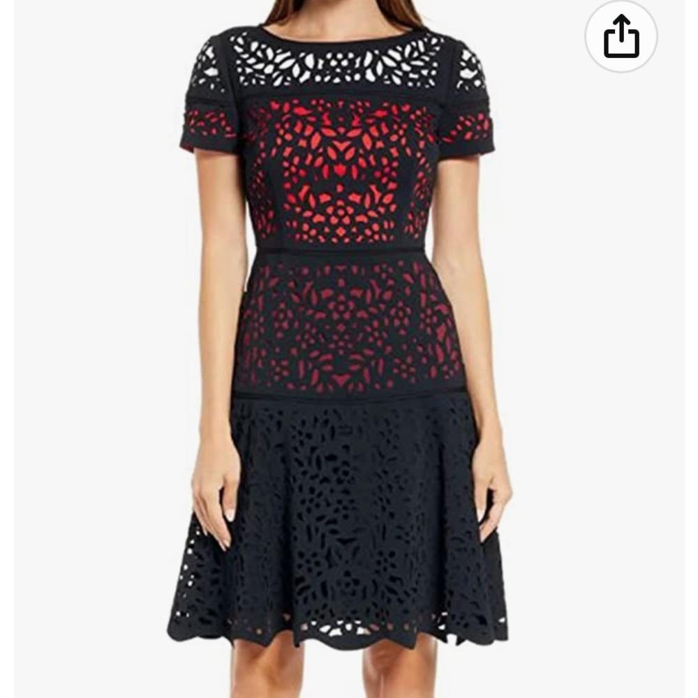 New Shani Women's Ombre Laser Cut Sheath Dress Cap Sleeves Res Black Size 4
